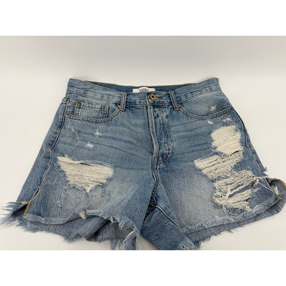 Pistola Denim Shorts, Button Fly, Light Wash, Raw Hem Lines, Women's 29